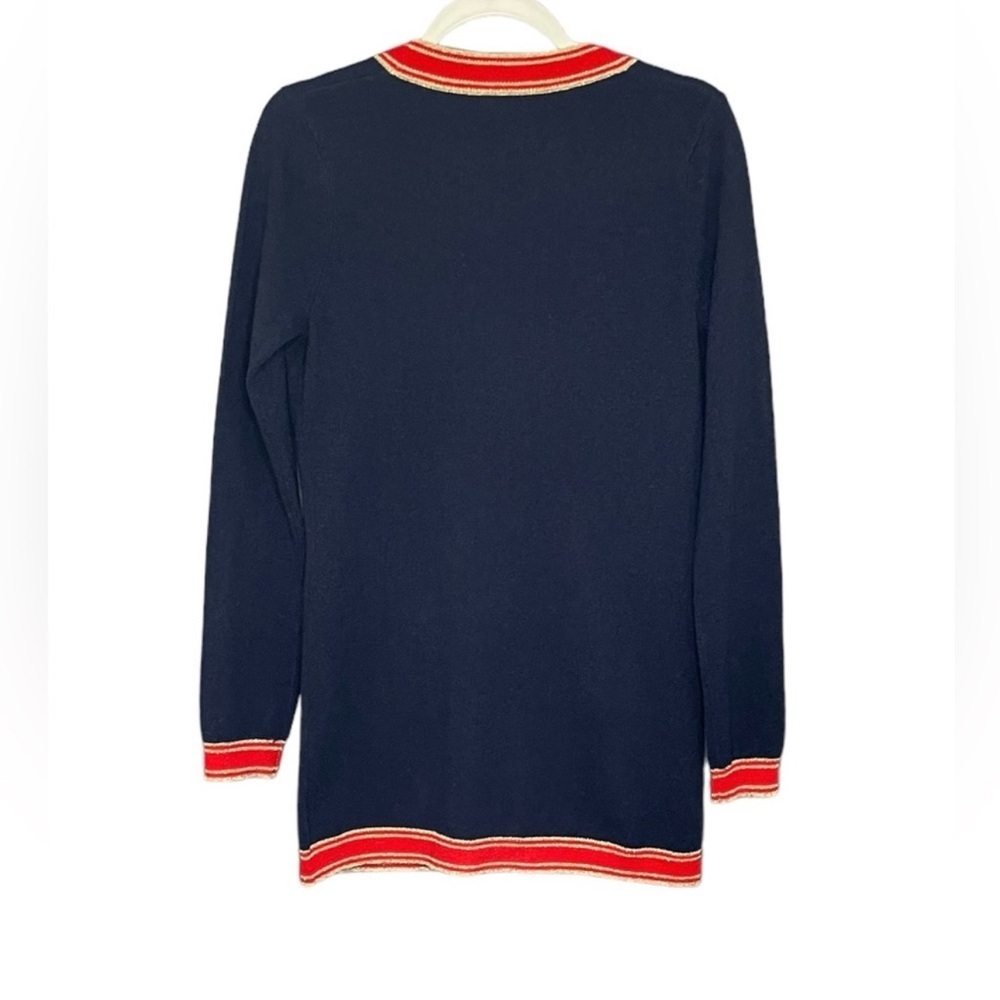 NWT L’Agence Wool Cashmere Ariel Navy Red Gold Cardigan Sparkle Metallic Holiday - Picture 8 of 13